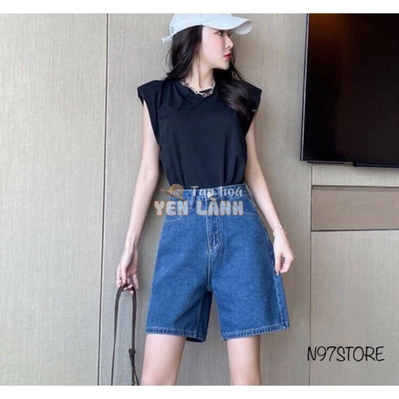 Quần short Ngố jean nữ ống suông rộng baggy quần shorts bò jean nữ cạp cao chất vãi không ra màu