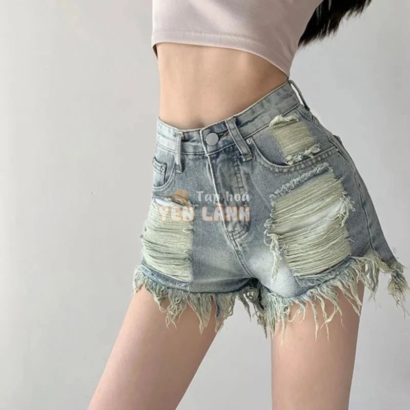 FOCUS local brand Quần short jean nữ thời trang nữ vintage quần lưng cao