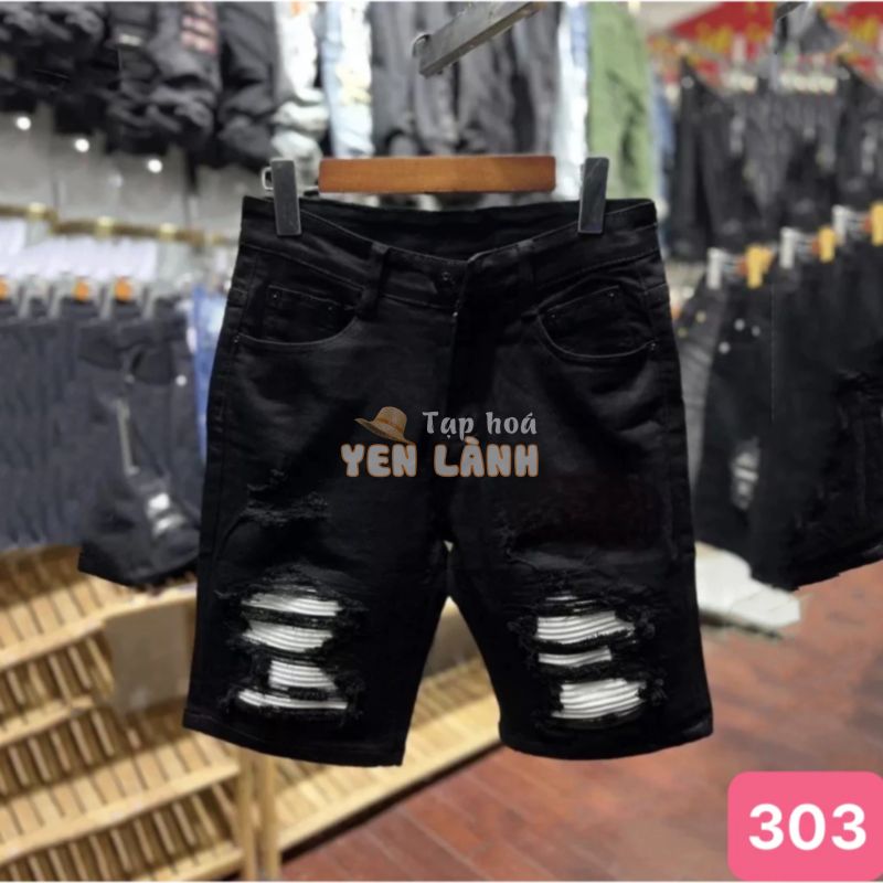 Quần short jean nam boy phố rách vá màu đen chất bò cao cấp co dãn 4 chiều cực đẹp, quần lửng nam havado29 mẫu mới