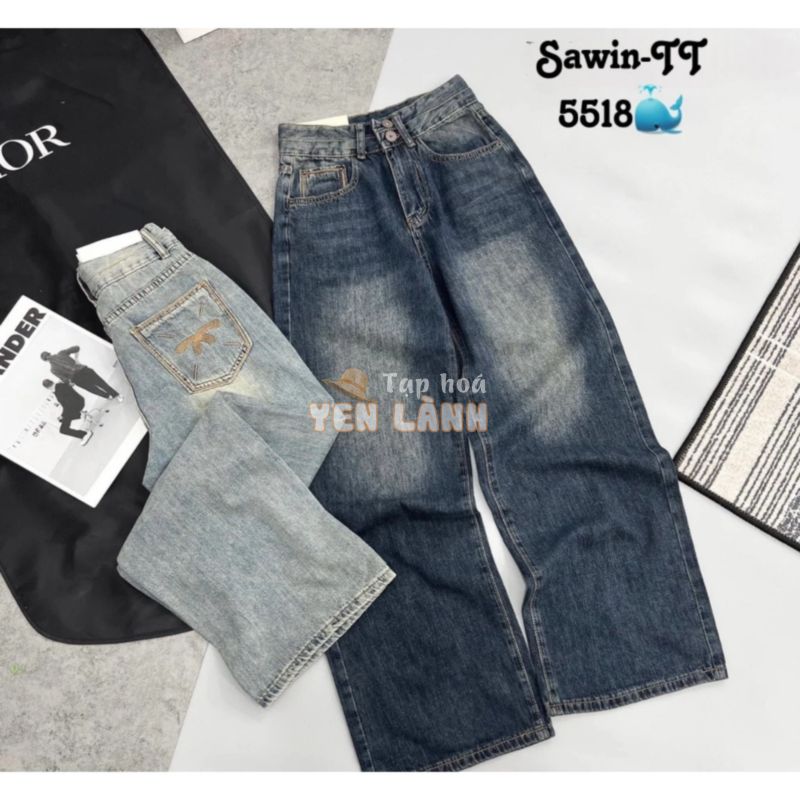 Quần Jeans Nấm Mài Hai Khuy Dáng Suông Lưng Cao Tôn Dáng Cao Cấp