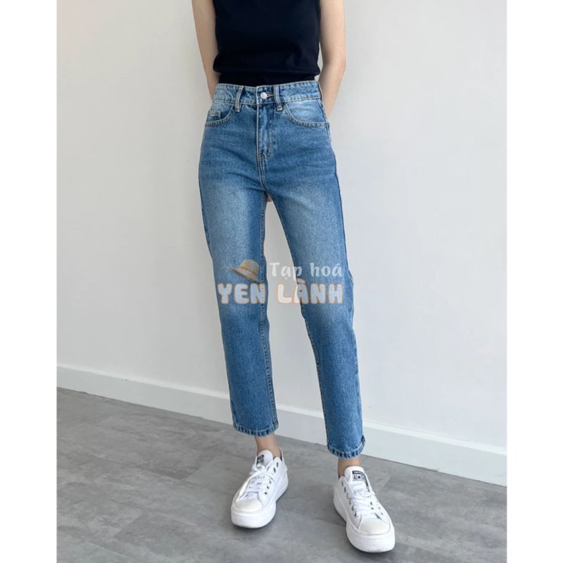 Quần Mom Jeans Nữ REDE M-02B Form Dáng Baggy Ôm Vừa Màu Xanh Có Wash Bạc Hông Đùi