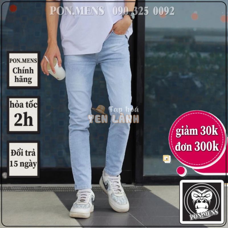 Quần jean nam xước nhẹ màu xanh ghi nhạt co giãn 4 chiều cao cấp chất bò denim dáng ôm slimfit skinny 5678 Pon.mens