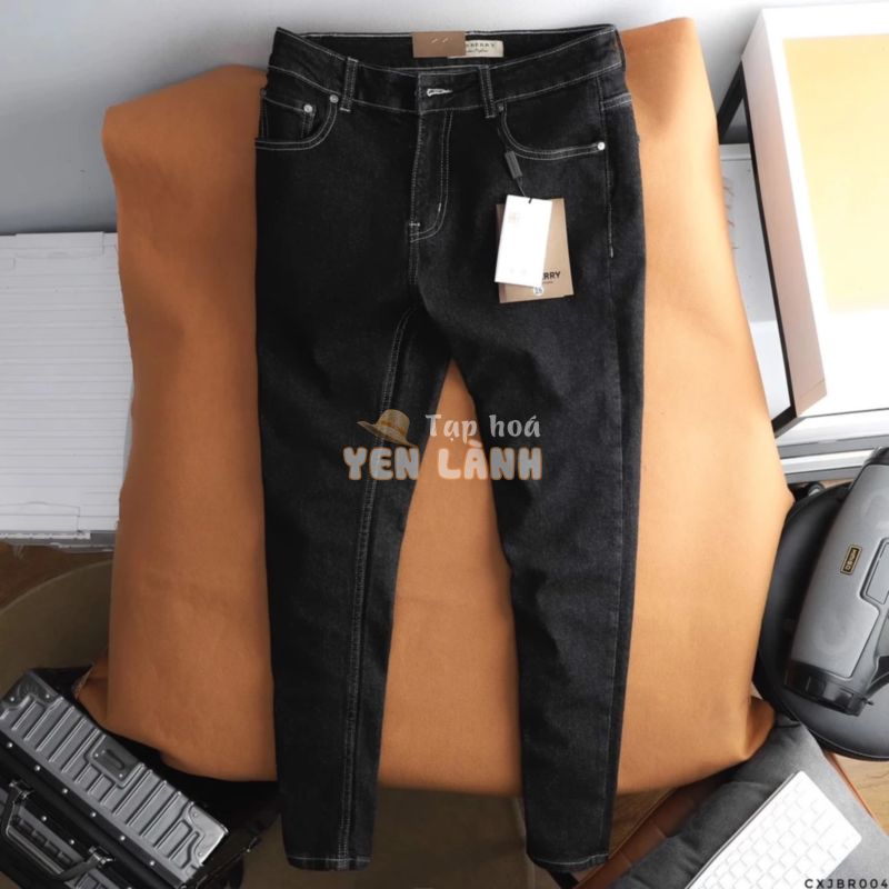 Quần Dài Jean Nam BURBERRY LOGO TÚI Màu Đen Muối Tiêu Form SlimFit Vải Co Giãn Hàng Xuất Xịn Có Big Size