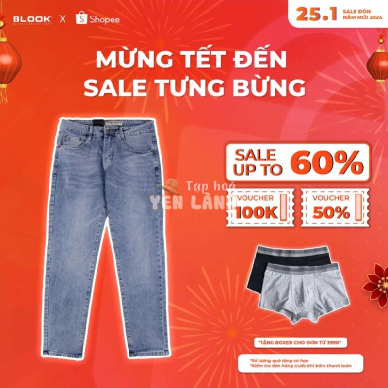 Quần Jeans Dài nam slimfit BLOOK xanh denim SS22 mã 30281