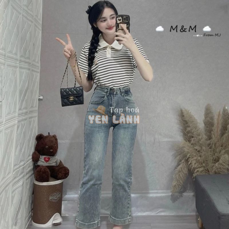 Quần Jeans Nấm Suông Ống Đứng Co Giãn Lưng Cao Tôn Dáng Cao Cấp