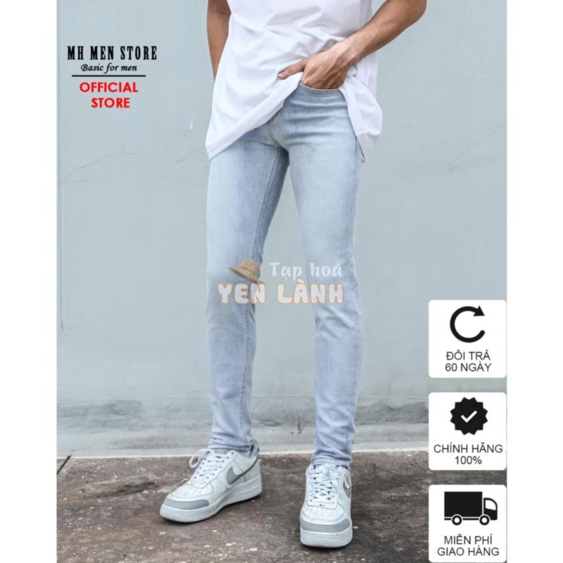 Quần jean nam MH MEN STORE co giãn 4 chiều,quần bò nam màu trắng bạc phong cách