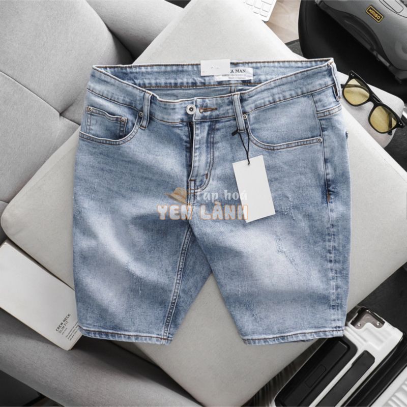 Quần short jean nam xuất xịn xanh trơn màu bạc xám chất co giãn