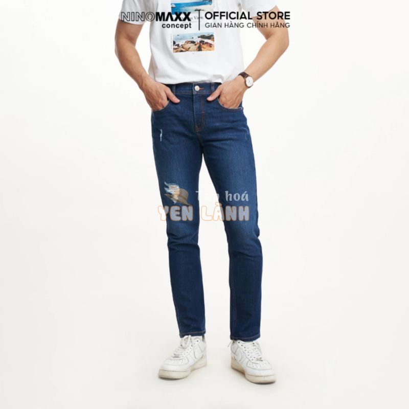 NINOMAXX Quần jean nam wash slim fit co giãn tốt 2207017