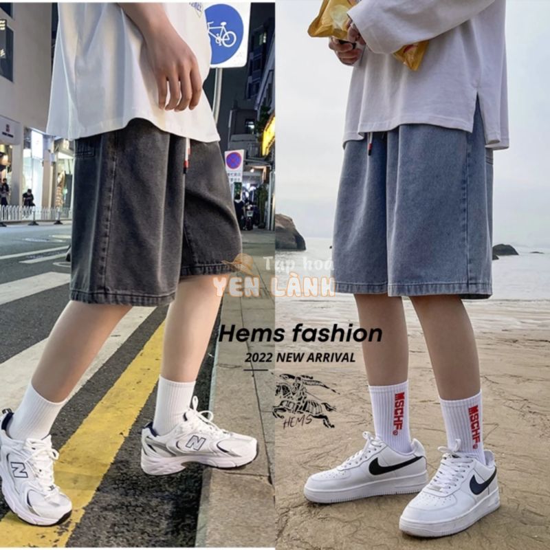 [ FORM RỘNG 1 SZ ] Quần short bò unisex, sooc nam nữ, quần đùi jean ống rộng cạp thun style Hàn Quốc