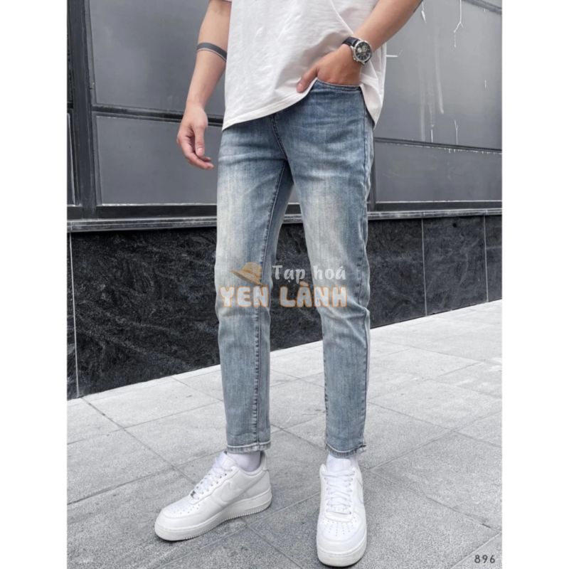 Quần Dài Jean Nam Lb Co Giãn Mạnh, Vải Jean Denim Dày Dặn. Màu Xanh Nhạt Trơn, Dễ Phối Đồ, phom Slim Jean , Dnbb5224