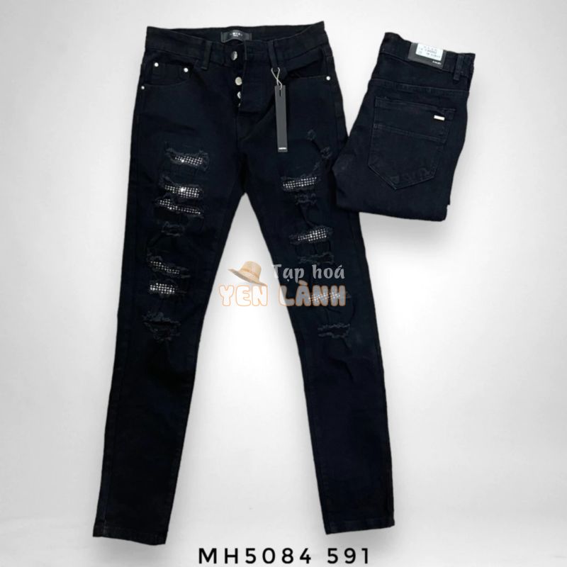 Quần Jean Nam Đính Đá Đen Quần Jean Skinny Vladak Phối Đá Ánh Kim Hàng Quảng Châu Cao Cấp