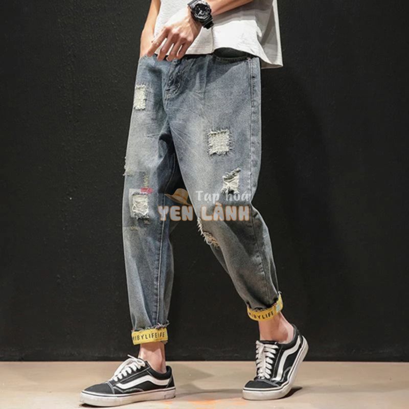 Quần Jeans Dài Rách Gối Thời Trang Dành Cho Nam Size Lớn