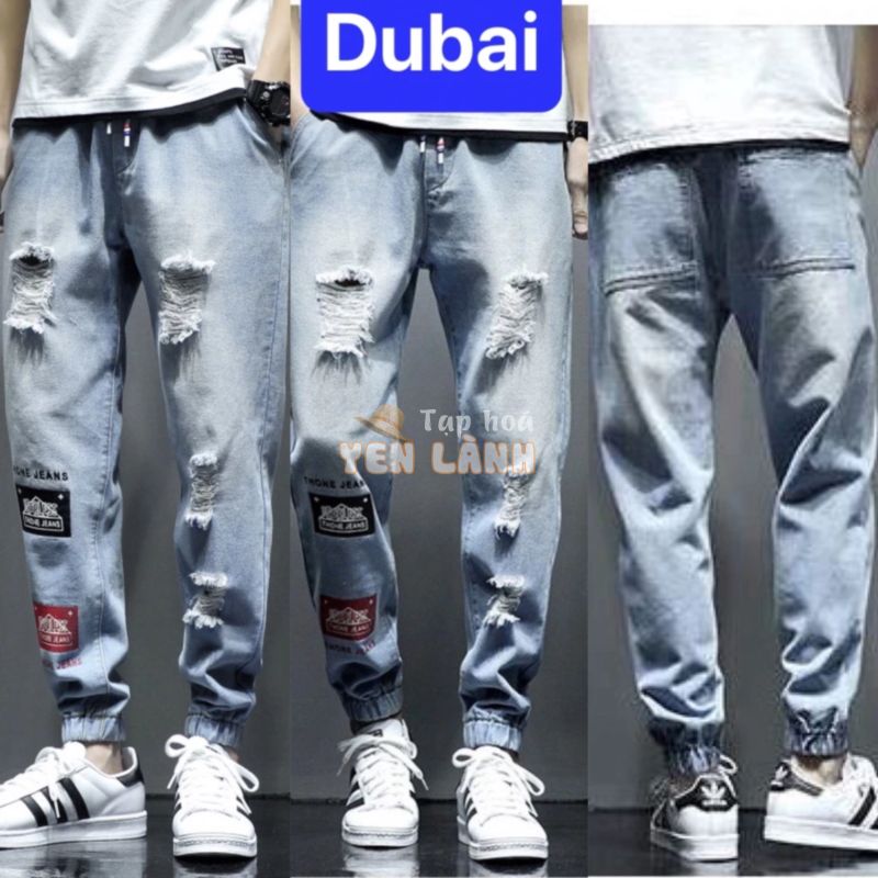 QUẦN BAGGY JEAN NAM CHẤT BÒ ỐNG RỘNG DÀI XANH RÁCH THÊU ỐNG TÚM NHẬT BẢN CAO CẤP MỚI DB-1018 – DUBAI FASHION