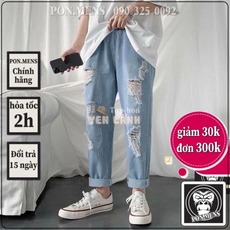 Quần jean baggy nam rách gối tả tơi trông bụi bặm 2021 Pon.mens