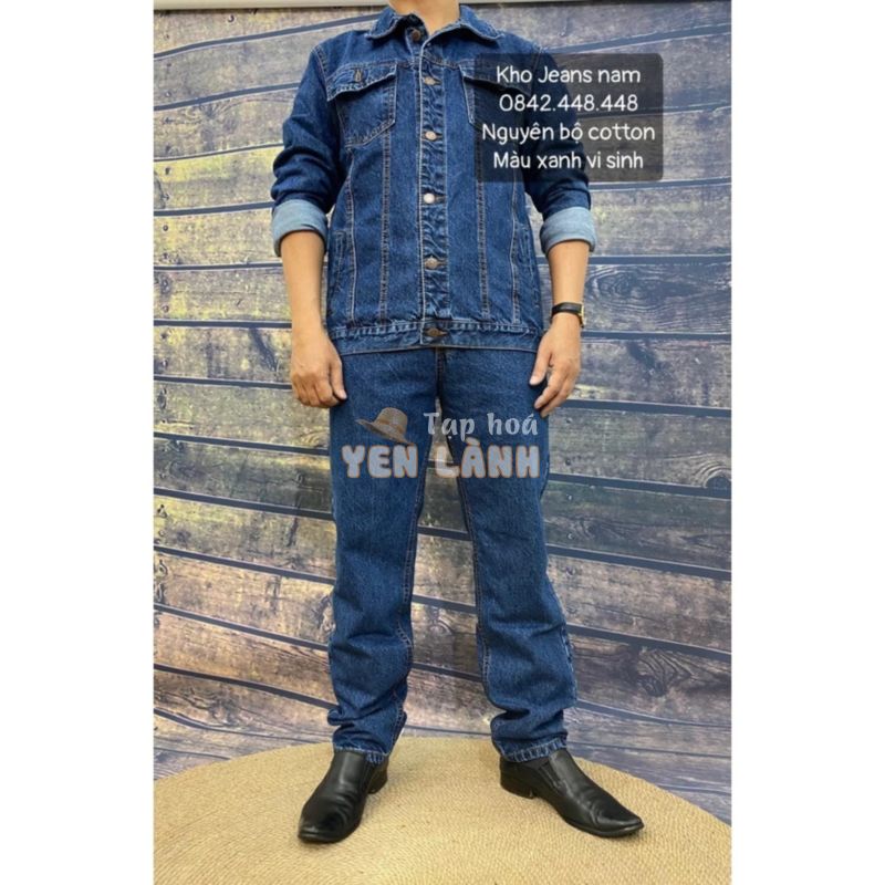 COMBO (Size 35 – 40) Nguyên bộ Jean Cotton XANH VI SINH, Áo Jean, áo khoác bò, Quần Jean Nam Ống Suông, Quần Bò Nam