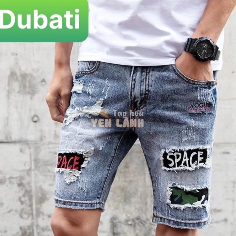 QUẦN SHORT SỌT LỬNG JEAN NAM CHẤT BÒ XANH THÊU CHỮ SPACE THÁI LAN CAO CẤP-DB 190 – DUBATI FASHION