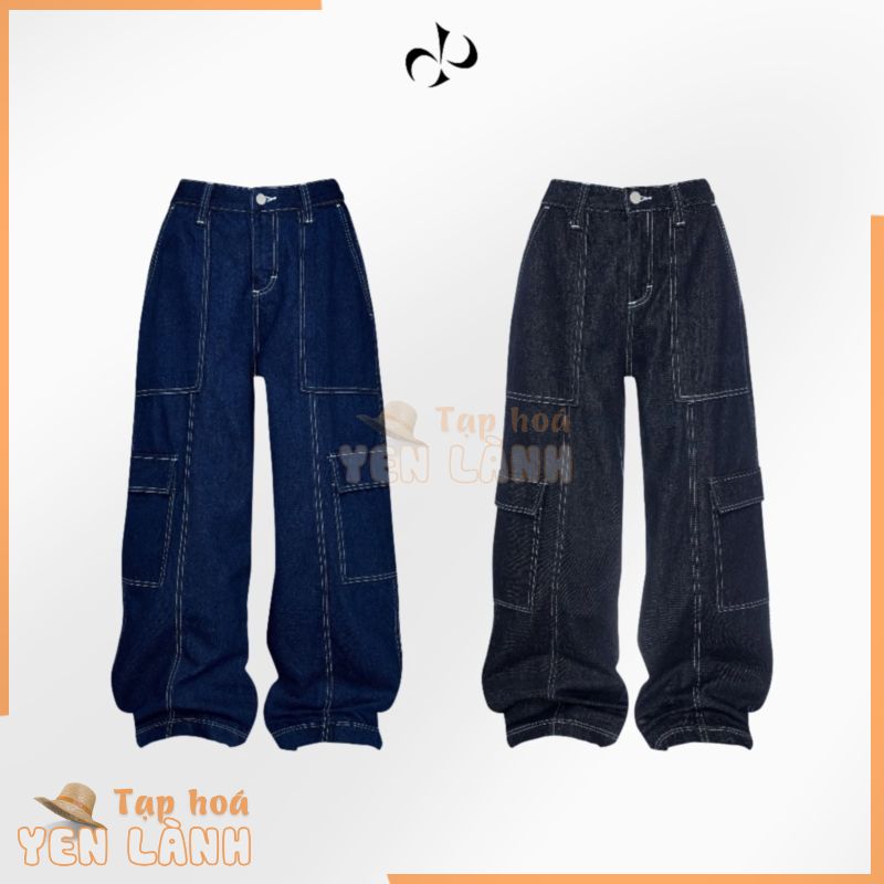 Quần jeans unisex nam nữ co dãn túi chéo , Quần bò ống suông chất liệu jean DYAD