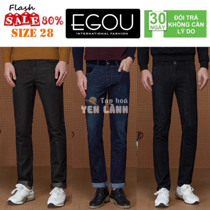 SUPER SALE size 28 quần Jean Egou vải bò Nam hàng hiệu mỏng mùa hè, dày mùa đông dài short lửng trơn học sinh công sở