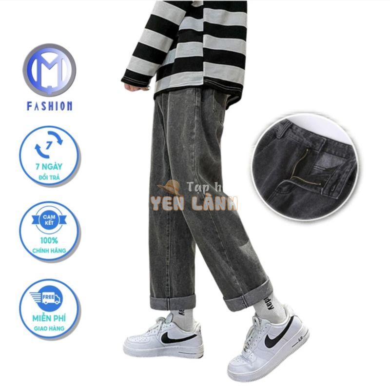 Quần jean nam baggy ống rộng dáng suông xám khói M Fashion phong cách hàn quốc