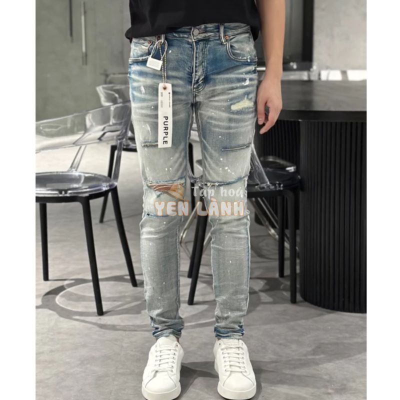 ⚡️[HÀNG CAO CẤP] Quần Jean Nam Purple Retro Xanh Mài Bạc Kiểu Dáng Skinny Boy Phố 4 Cúc