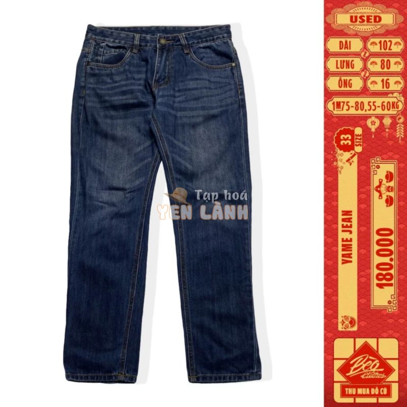 Quần jeans yame Size 33 Dài 102, Lưng 80, ống 16