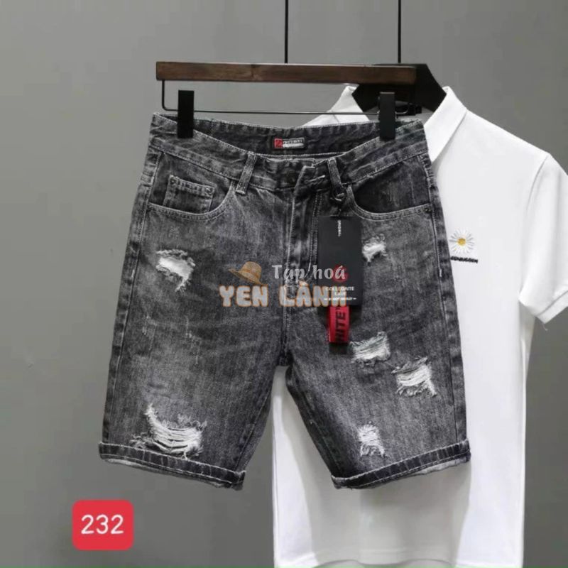 quần short jean nam ngắn đen rách khóa kéo lệch thêu logo mẫu mới đẹp,chất jean co giãn tốt