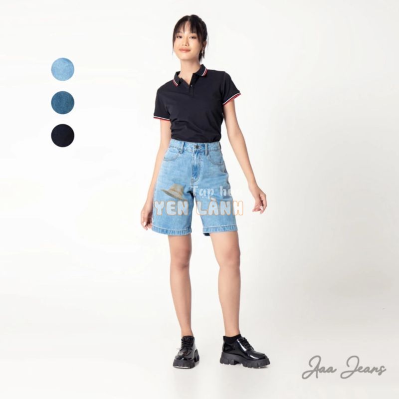 Quần short jean nữ lưng cao ngang gối Aaa Jeans