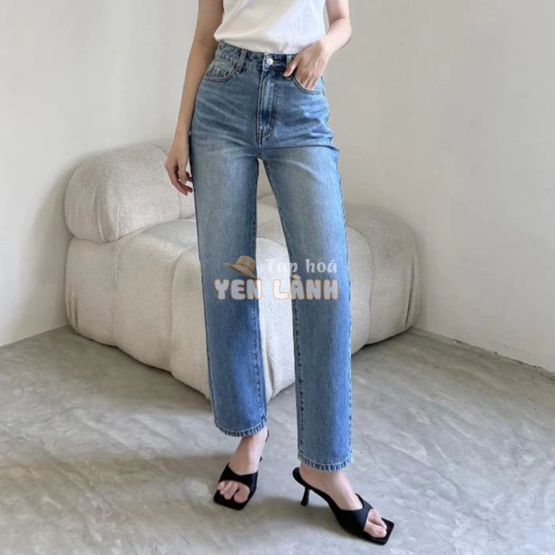 Quần Jeans Nữ REDE RB-021 Form Ống Đứng Lưng Cạp Cao Cotton Dày Dặn, Chuẩn Form Màu Xanh Nhạt Wash Bạc Hông Đùi