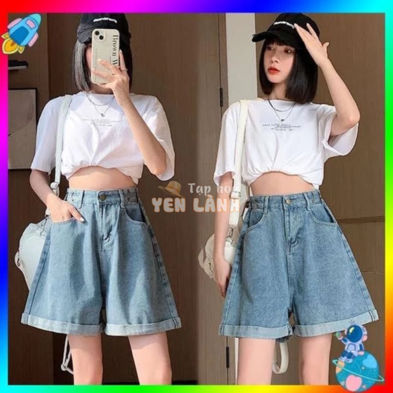 Q qu n jean ng n qu n jean ng n n n n cỡ lớn Quần short Denim dáng rộng dành cho nữ Mùa hè Phong cách mới hơi béo mm Người đàn ông nhỏ Quần nóng bỏng Slimer Look a-Line Quần ống rộng eo cao