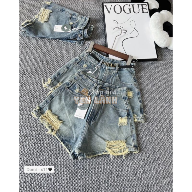 Quần short Denim lưng cao có Bigsize, Wash màu phối tua rua phong cách trẻ trung thời trang Xuân Hè mới cho nữ ( s11 )