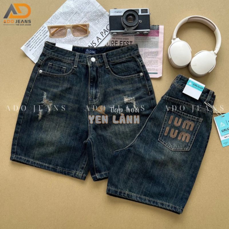 Quần short Jeans ngố nữ cạp cao wash rách nhẹ bụi tạo kiểu 2 bên chuẩn form tôn dáng -chất Jeans bò dày mịn đẹp (N01)