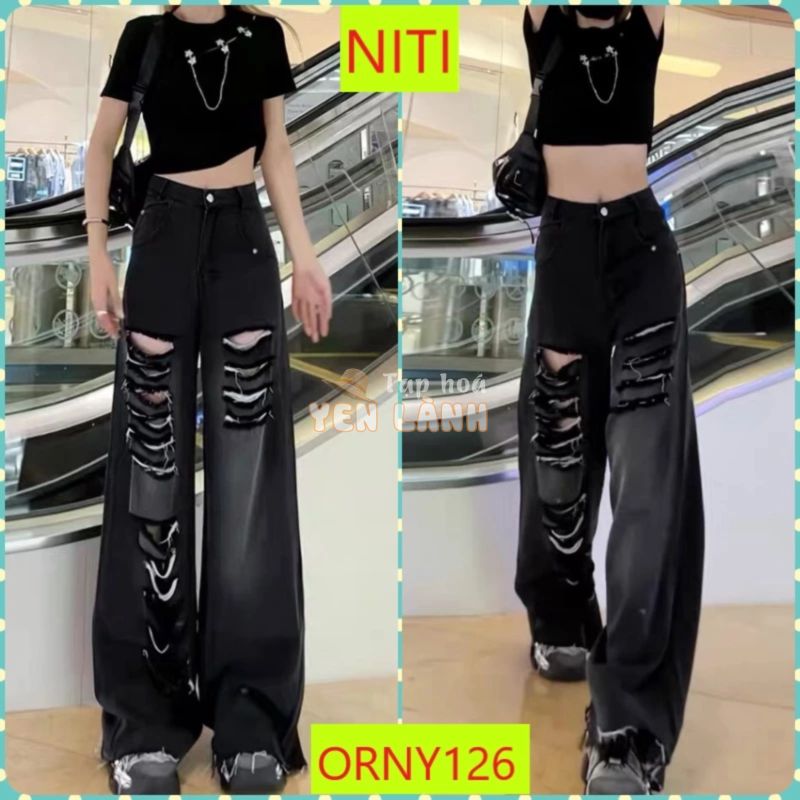 [ORNY126] QUẦN JEANS NỮ ỐNG RỘNG RÁCH TE TUA TRƯỚC ĐÙI LAI TUA TẢ TƠI MÀU XÁM ĐẬM TƯƠI MỚI CHẤT VẢI XỊN NITIQC