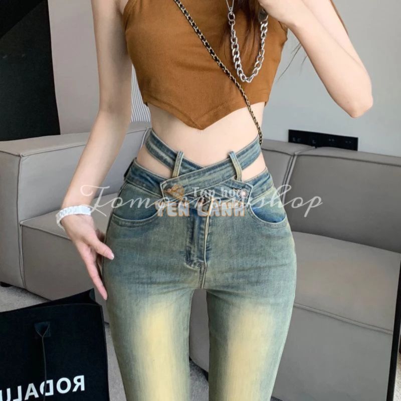 Tomorrow Quần Jean Nữ Cạp Cao ombre 2023 Mới Quần jeans nữ ống loe co giãn LHE0130