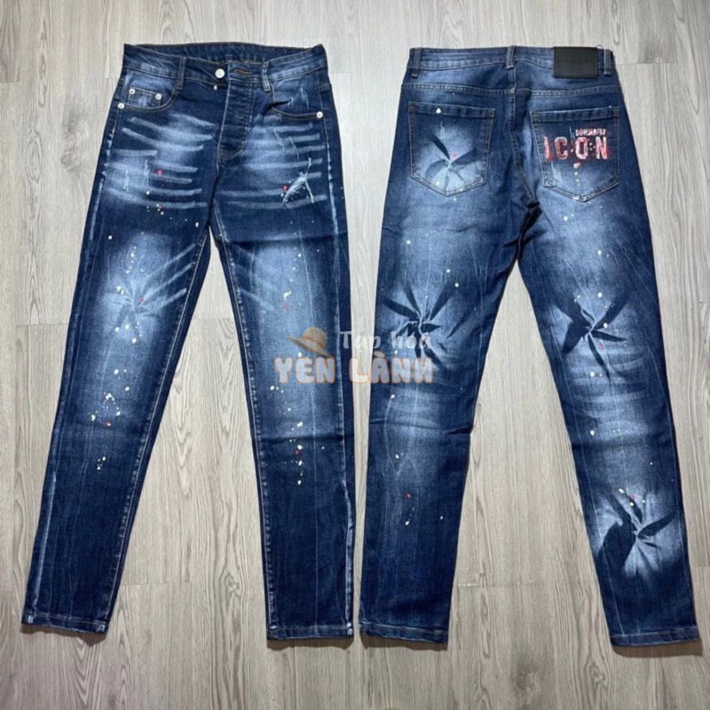 Quần jean nam vải denim có khóa kéo phối Loang thêu logo ông địa mẫu mới chuẩn form rất đẹp cao cấp N.O STORE