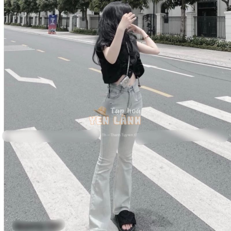 Quần dài jeans ống loe màu bạc THÊU CHỮ Y.S.L hotrend 2024