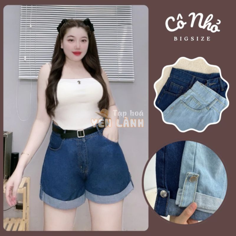 Quần Đùi Bò Nữ Bigsize Cô Nhỏ Lưng Cao Ống Rộng, Quần Jeans Big Size Lật Lai Tôn Dáng J2