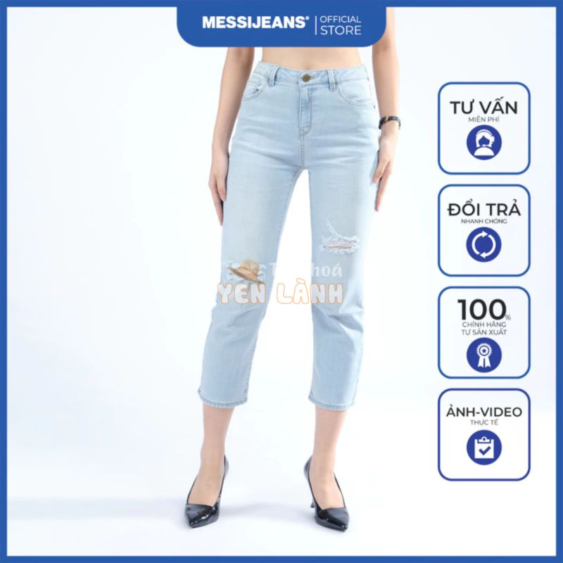 Quần jeans lửng nữ ống suông rách MESSIJEANS WJE0072-20