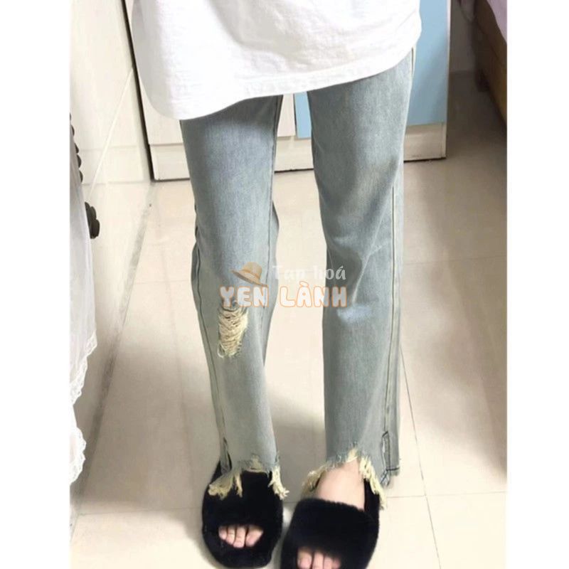 Quần jeans ống rộng FDS lưng cao dáng thẳng thiết kế rách cá tính