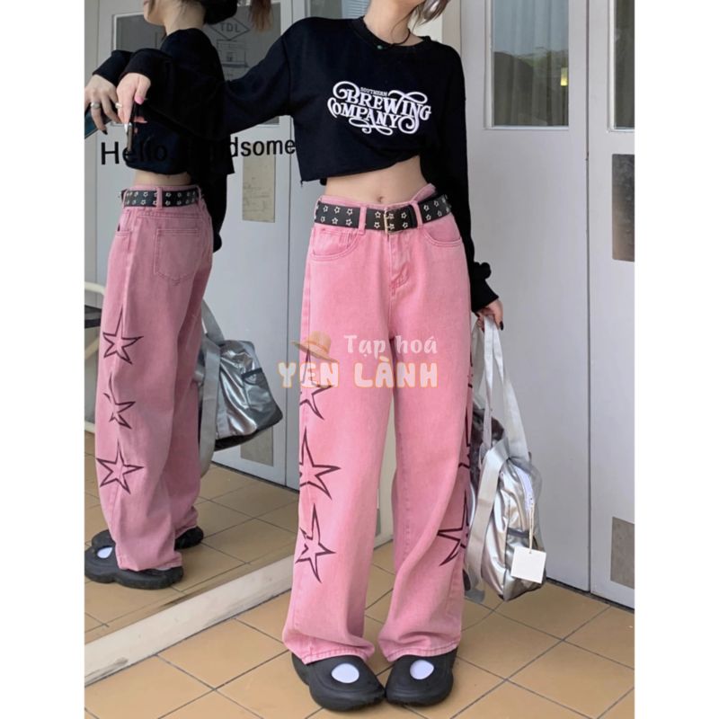 [Vui lòng nhắn tin shop trước khi đặt đơn]QUẦN JEANS SUÔNG ỐNG RỘNG STAR PINKY 5144