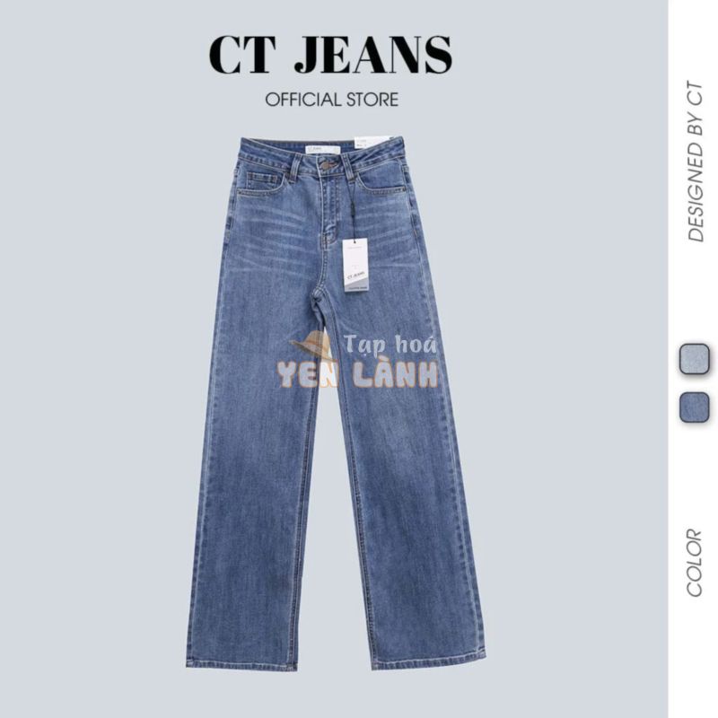 Quần jean ống rộng nữ basic lưng cao dáng dài quá gót chất liệu co giãn CP27, CT JEANS