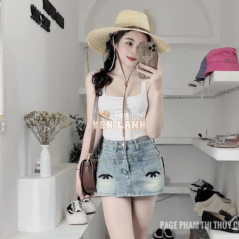 Quần váy jeans nữ dáng ngắn thêu #300 siêu hot – quần giả váy