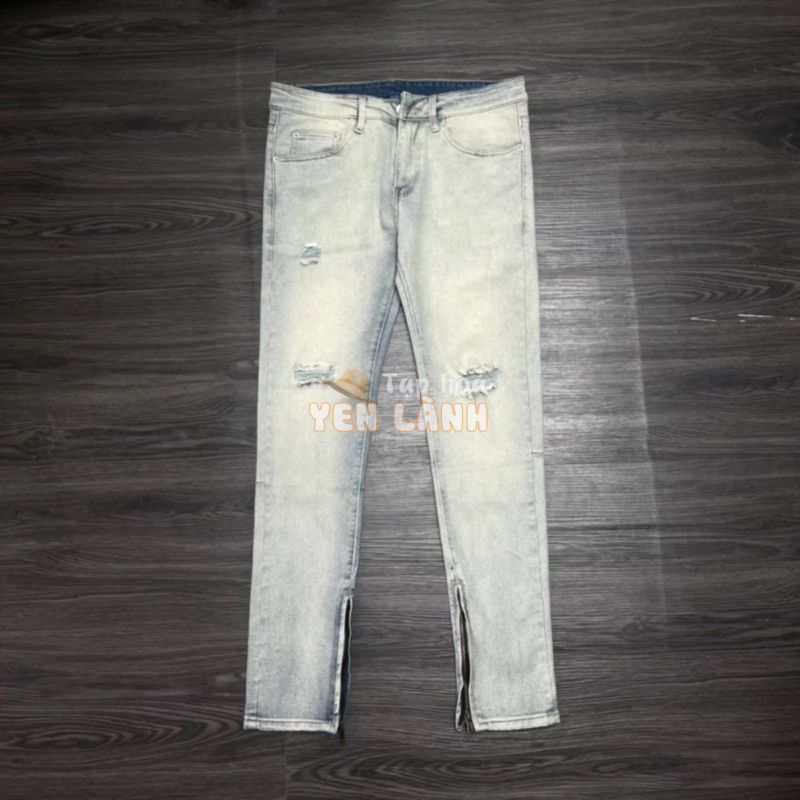 [ CAO CẤP ] QUẦN JEANS SKINNY ZIPPER XANH BẠC RÁCH GỐI TALURETRO