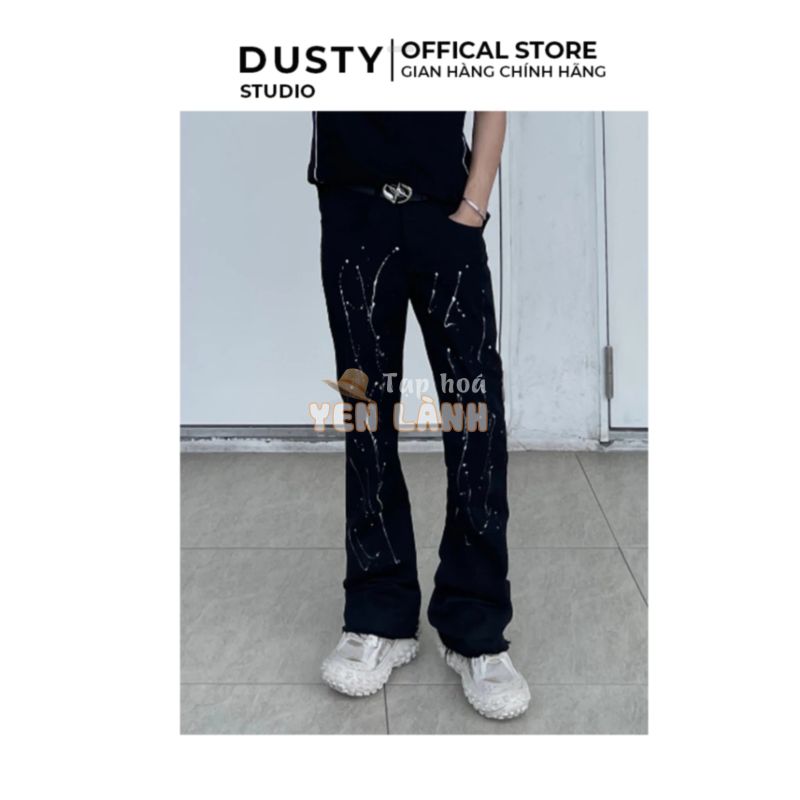 Quần jean vảy sơn ống loe DUSTY STUDIO chất liệu jean cao cấp màu đen rách gấu ( Flare Jeans )