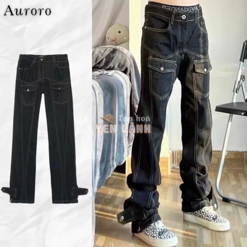 Quần jean trắng hiphop quần đen thời trang oversize quần jean unisex Màu Trơn from rộng quần jean bé trai simple retro quần jean nam hàn quốc