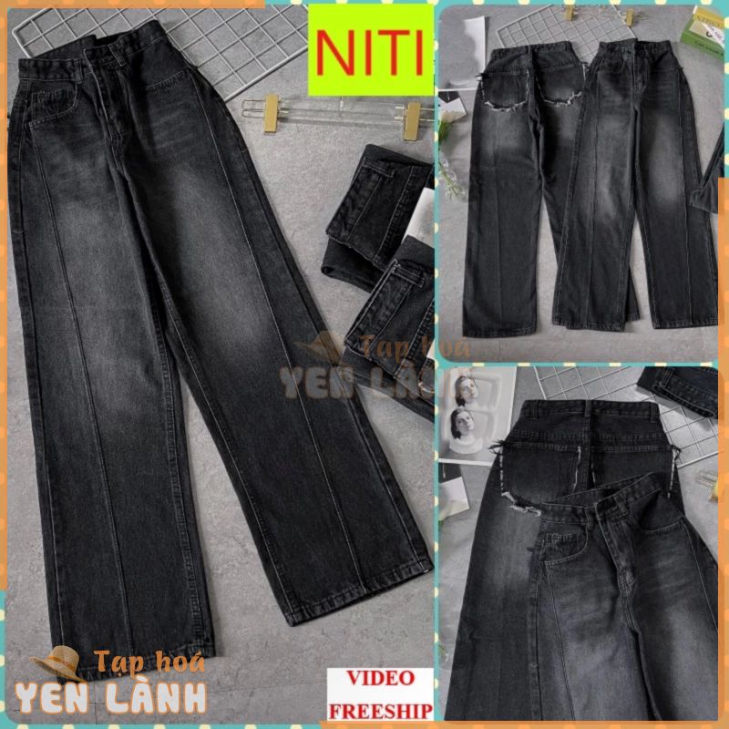 [ ORDM3581] QUẦN JEANS ỐNG RỘNG NỮ LƯNG CAO XẺ HÔNG XÉO TÚI XÙ SAU LƯNG MÀU XÁM ĐẬM LAI CUỐN PHONG CÁCH ĐỈNH CAO