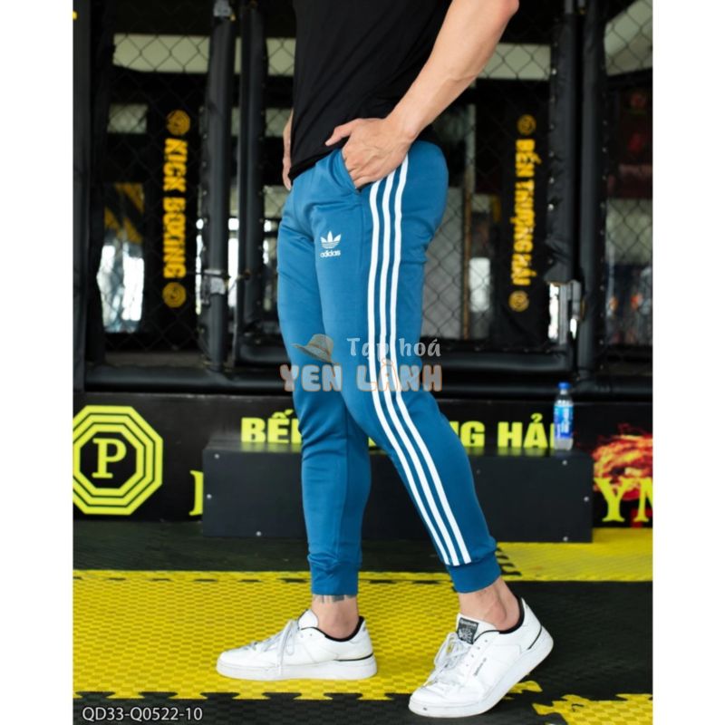 Quần JOGGER thể thao Adidas poly 2 da QD33 phối viền logo thêu- thể thao nam VNXK