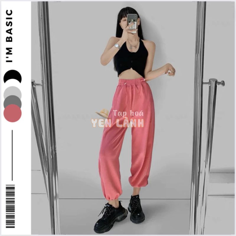 Quần Jogger Nữ Dây Rút Bo Gấu Ống Rộng Màu Hồng BlackPink Quần Nỉ Bom Mặc Được 2 Kiểu I’m Basic