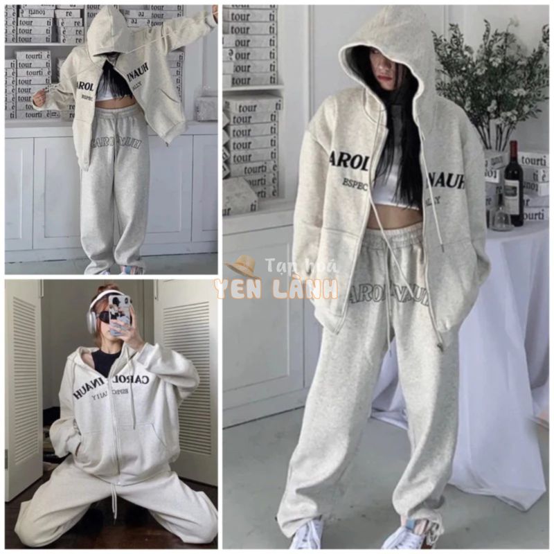 Bộ Đồ Nỉ , Set Đồ Nỉ Áo Hoodie Zip Có Mũ Quần Jogger Có Dây Rút Hàn Quốc TL18