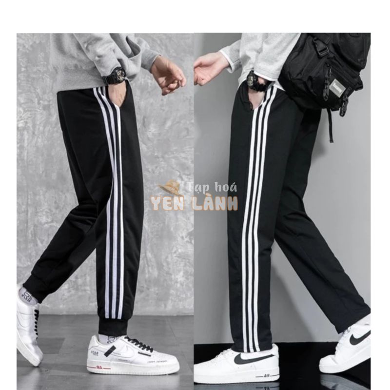 Quần Jogger Nam Nữ Thể Thao Đen Sọc Trắng Co Giãn Mát Mẻ