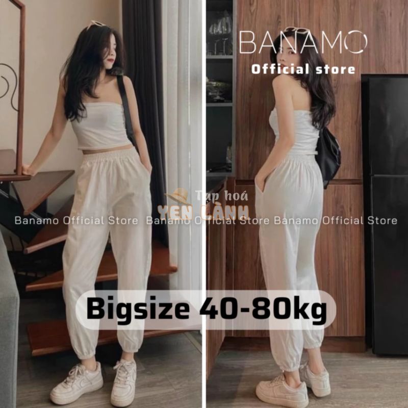 Quần jogger nữ bo gấu vải đũi xước siêu mát Quần bo ống nữ mùa hè Banamo Fashion 826